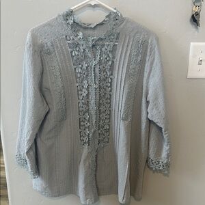 Elegant Lace Trim Gray Women's Top